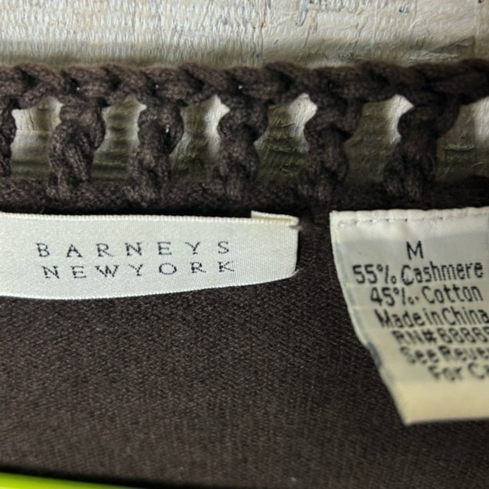 Barneys New York Cashmere Blend Brown Short Sleeve Cardigan - Picture 2 of 6